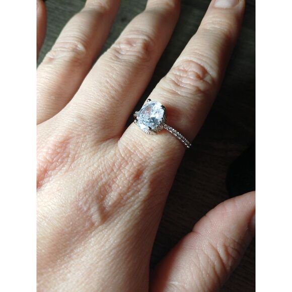 Oval Cut Simulated Diamond Ring High-Quality Princess with Pave Band SIZE 10 - Picture 5 of 6